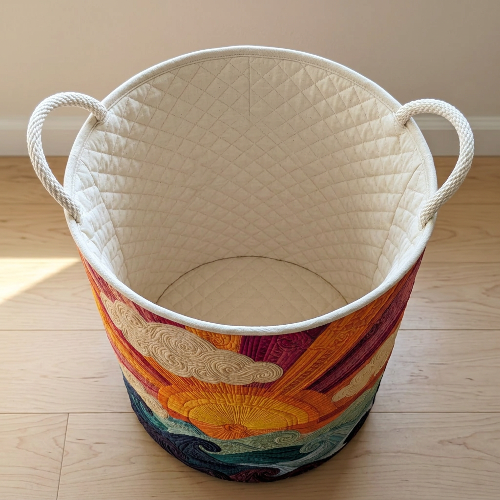 Panier à linge matelassé Soleil radieux, vide, avec sa doublure matelassée crème