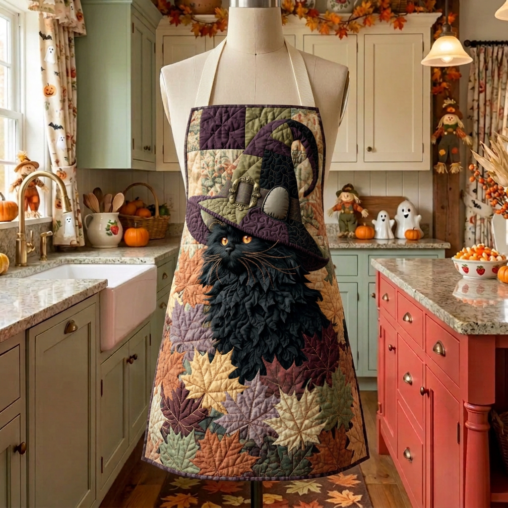 Gewatteerd keukenschort Vertrouwde Oogst op een paspop