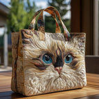Witte Kat met Blauwe Ogen gewatteerde tote bag