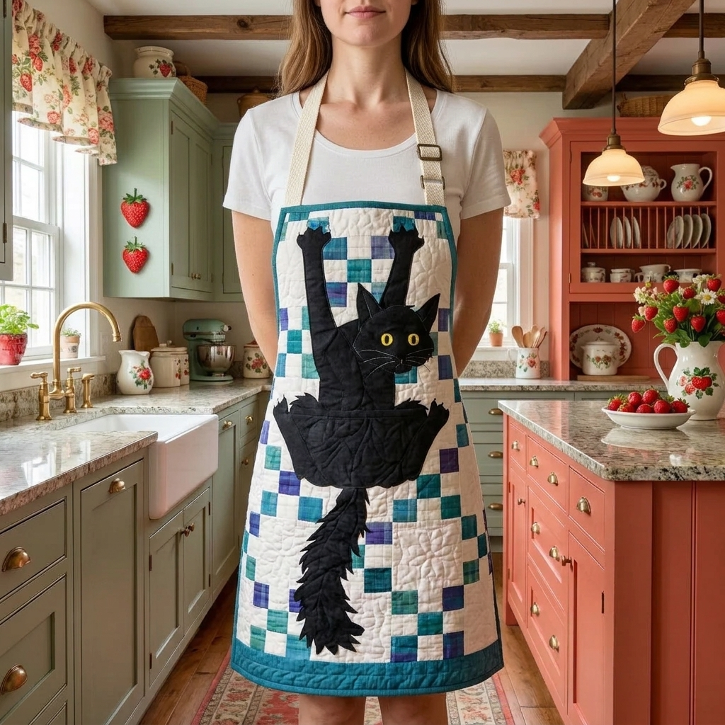Tablier de cuisine matelassé Petit Grimpeur Curieux porté dans la cuisine