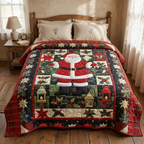 Couvre-lit matelassé Atelier du Père Noël sur un lit dans une chambre douillette