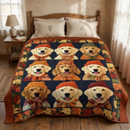 Gewatteerde bedsprei Herfstige Retrievers op een bed in een gezellige slaapkamer