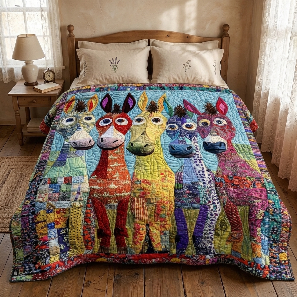 Couvre-lit matelassé Poneys en patchwork sur un lit dans une chambre douillette