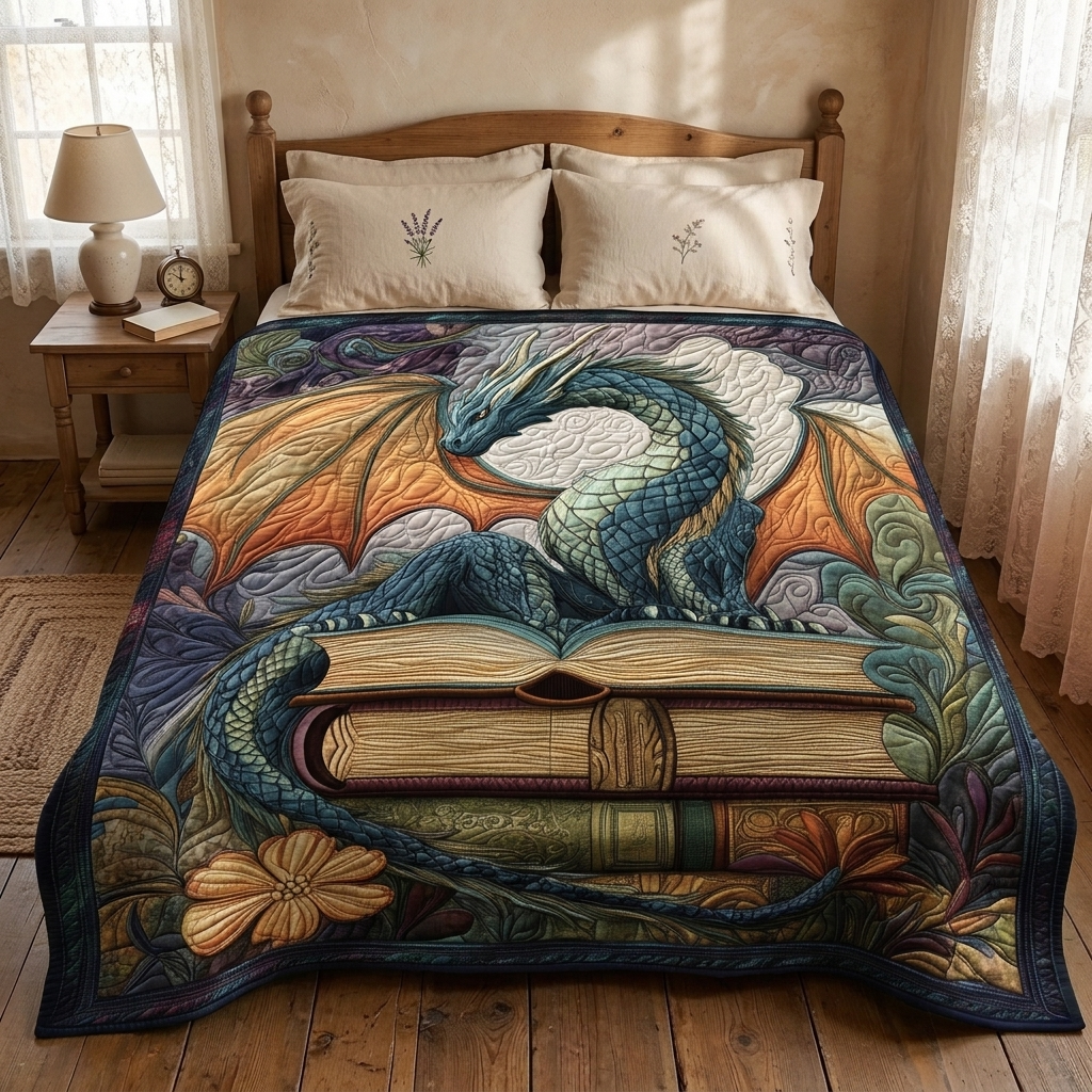 Couvre-lit matelassé Gardien du crépuscule sur un lit dans une chambre douillette