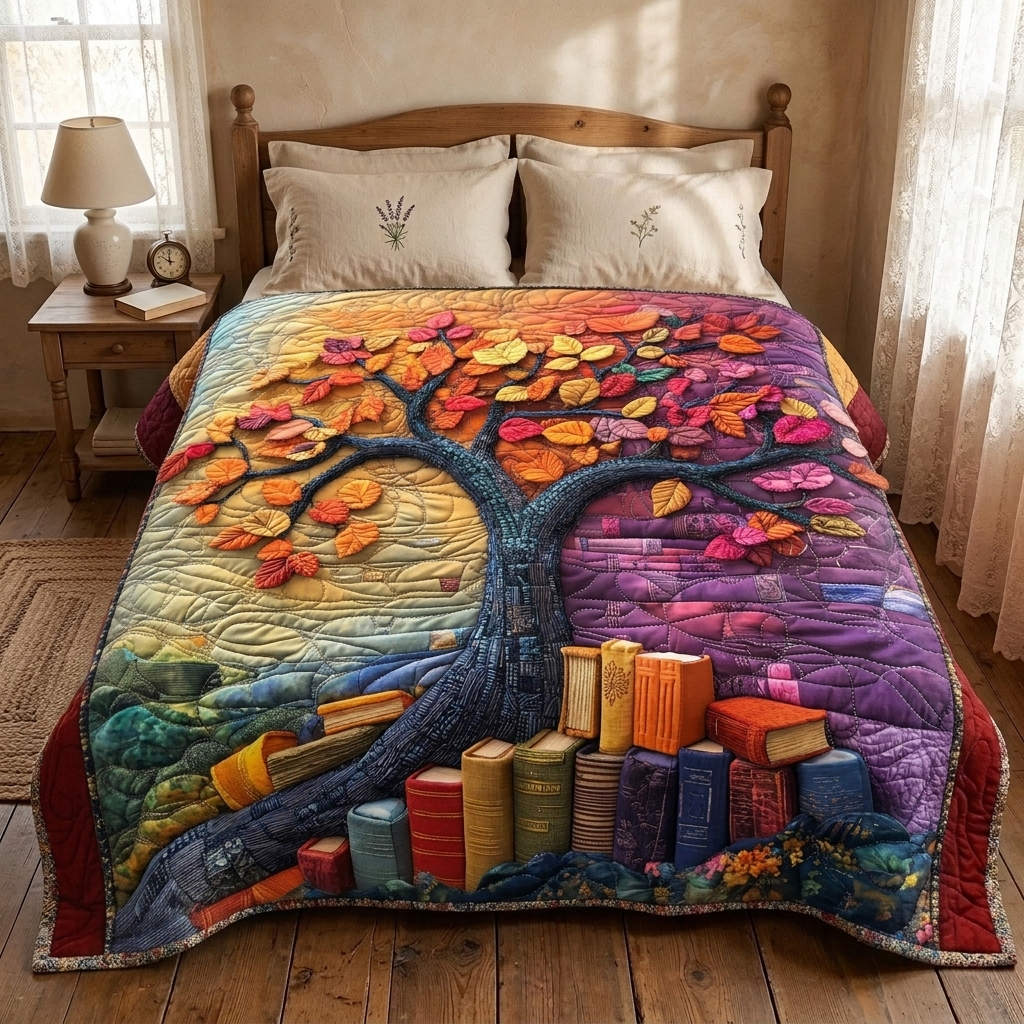 Gewatteerde bedsprei Boekenboom op een bed in een gezellige slaapkamer