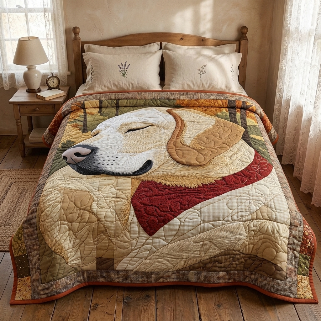 Gewatteerde bedsprei Spelen in het Veld op een bed in een gezellige slaapkamer