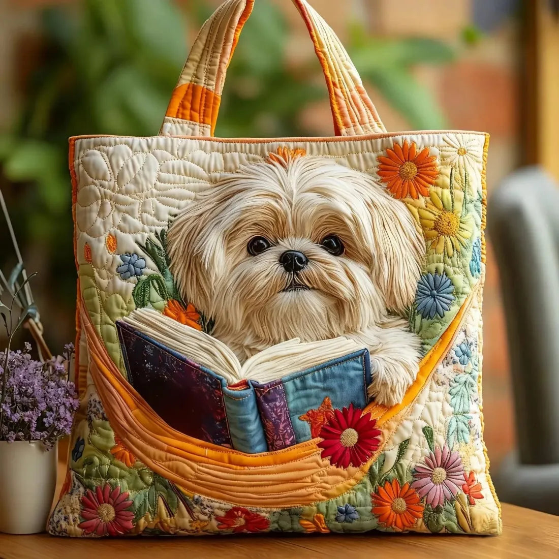 Shih Tzu & Roses Sac Fait Main