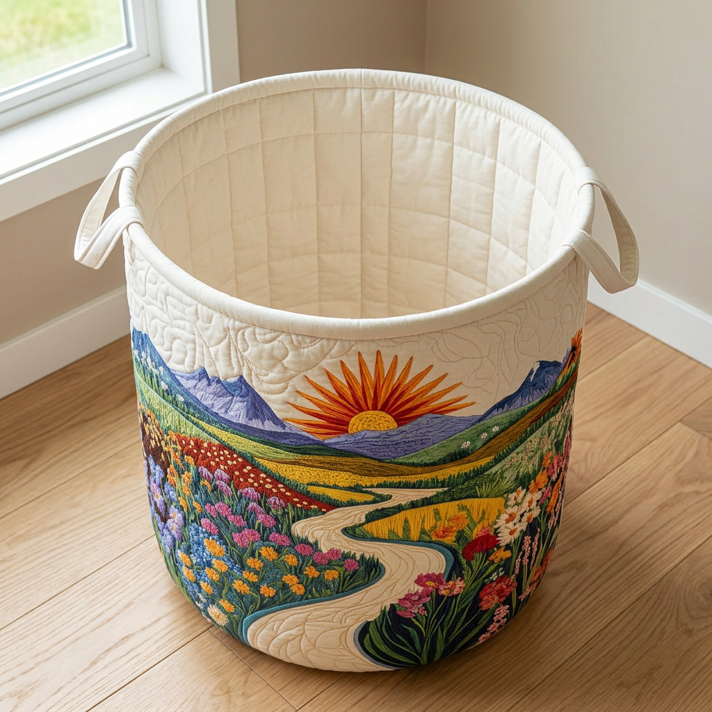 Panier à linge matelassé Horizon doré, vide, avec sa doublure matelassée crème
