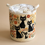 Gewatteerde wasmand Katten tussen de bloemen gevuld met opgerolde witte handdoeken