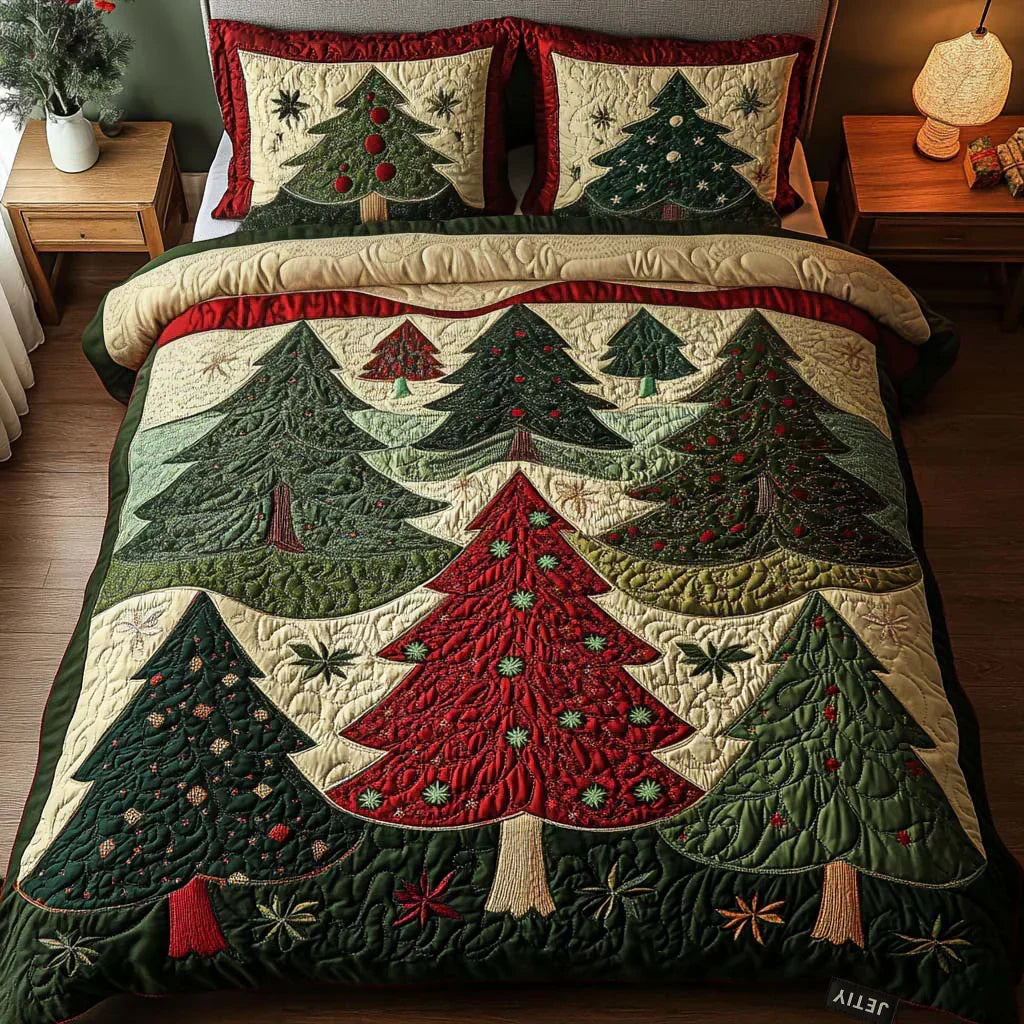 Parure de lit matelassée Forêt de la joie – housse de couette et 2 taies d'oreiller