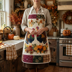 Gewatteerd keukenschort Oogstfeest gedragen in de keuken