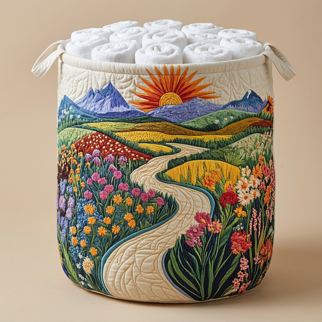 Gewatteerde wasmand Gouden horizon gevuld met opgerolde witte handdoeken