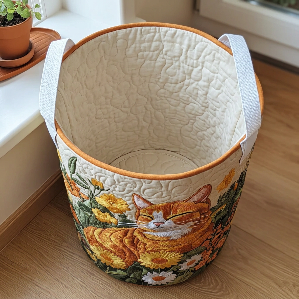 Panier à linge matelassé Chat des bois, vide, avec sa doublure matelassée crème