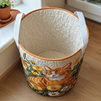 Panier à linge matelassé Chat des bois, vide, avec sa doublure matelassée crème