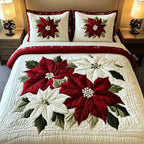 Parure de lit matelassée Poinsettias d'hiver – housse de couette et 2 taies d'oreiller