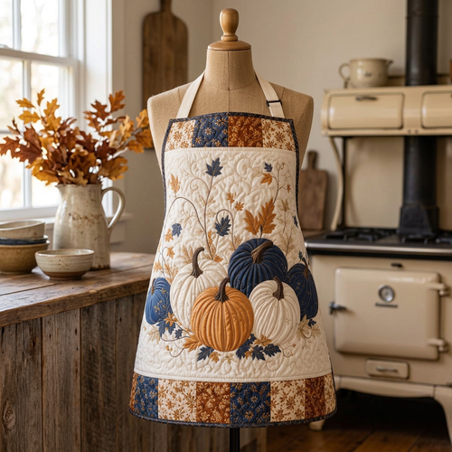 Tablier de cuisine matelassé Soleil d'Automne sur un mannequin