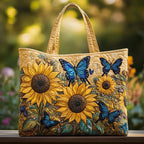 Zonnebloemen en Blauwe Vlinders gewatteerde tote bag