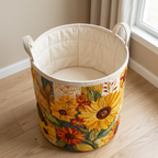 Panier à linge matelassé Rêve de tournesols, vide, avec sa doublure matelassée crème