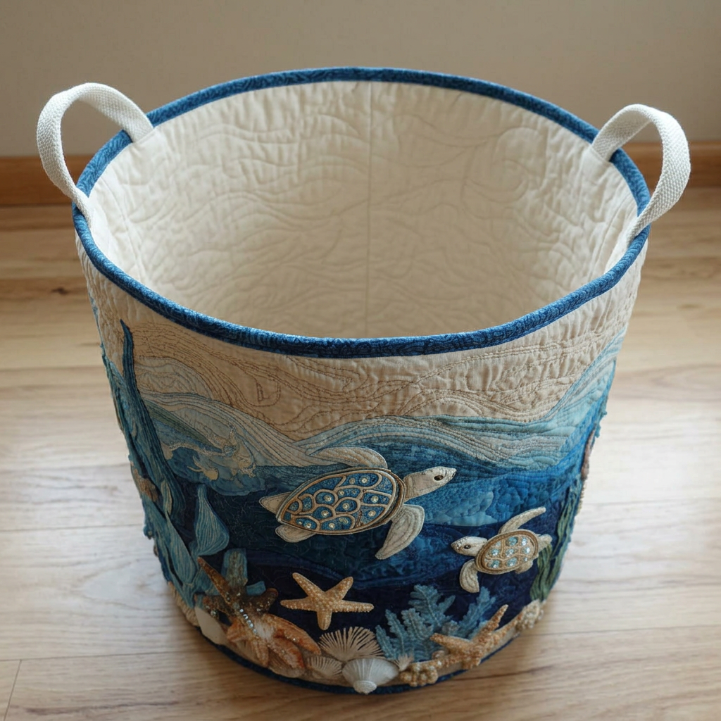 Panier à linge matelassé Éclat de coquillage, vide, avec sa doublure matelassée crème