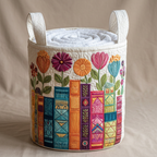 Gewatteerde wasmand Bloemenbibliotheek gevuld met opgerolde witte handdoeken