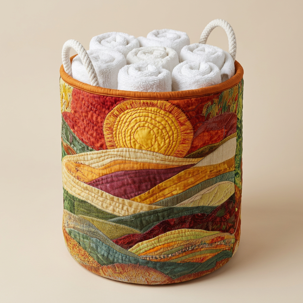 Gewatteerde wasmand Zonnegloed gevuld met opgerolde witte handdoeken
