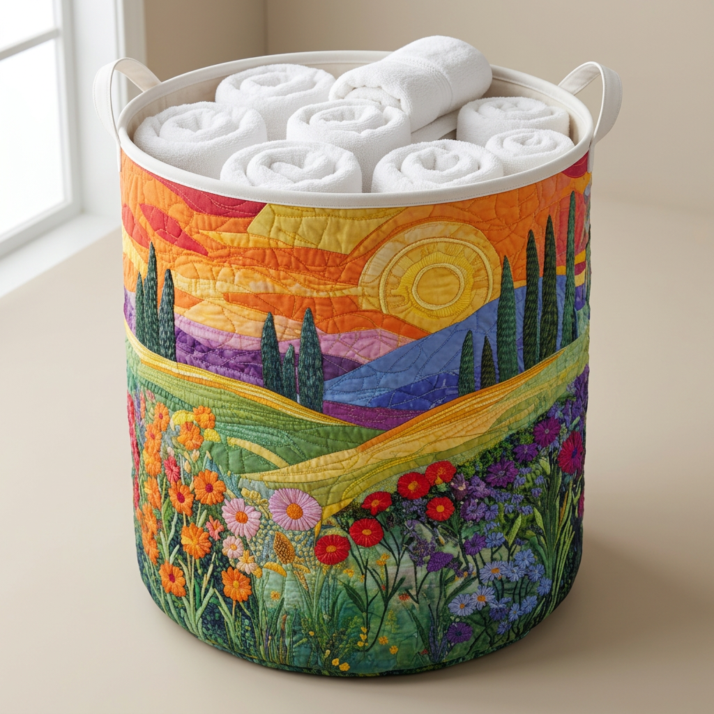 Gewatteerde wasmand Lentevelden gevuld met opgerolde witte handdoeken