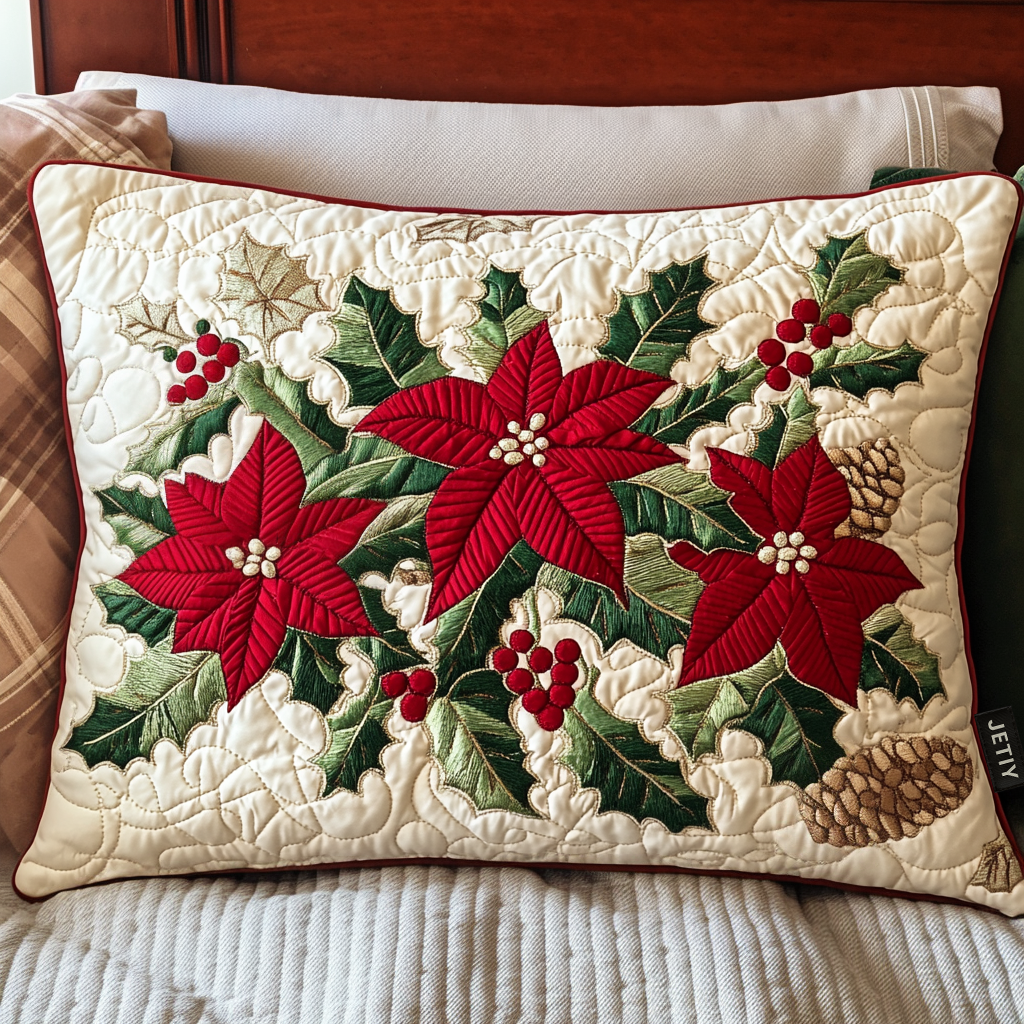 Taie d'oreiller matelassée Charme de poinsettias – vue de face