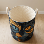 Panier à linge matelassé Chat galactique, vide, avec sa doublure matelassée crème