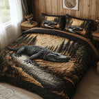 Parure de lit matelassée Alligator du bayou – housse de couette et 2 taies d'oreiller