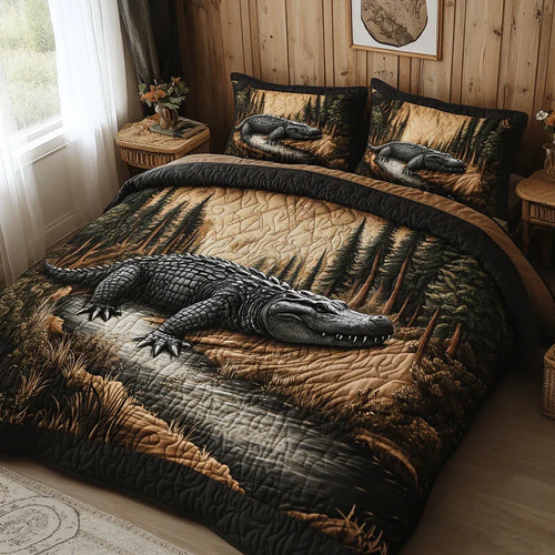 Parure de lit matelassée Alligator du bayou – housse de couette et 2 taies d'oreiller
