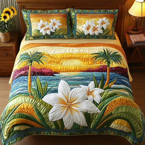 Parure de lit matelassée Douceur Aloha – housse de couette et 2 taies d'oreiller