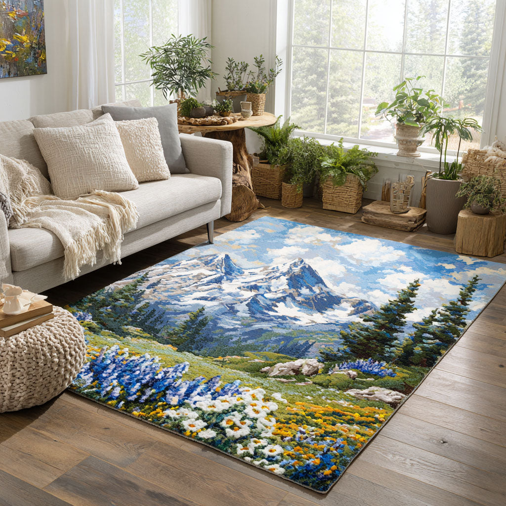 Tapis Floraison alpine – mis en situation dans une pièce