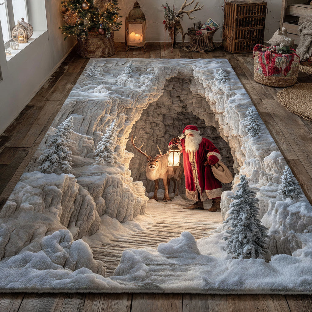 Tapis Père Noël des neiges – dans un intérieur chaleureux