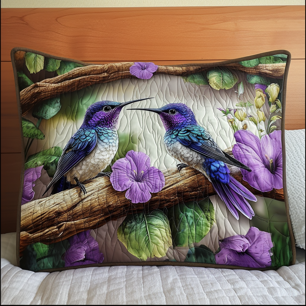 Taie d'oreiller matelassée Colibris améthyste – vue de face