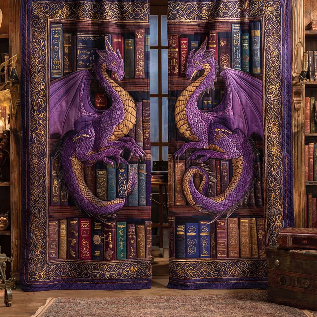Rideaux matelassés Dragons améthyste – lot de 2 panneaux