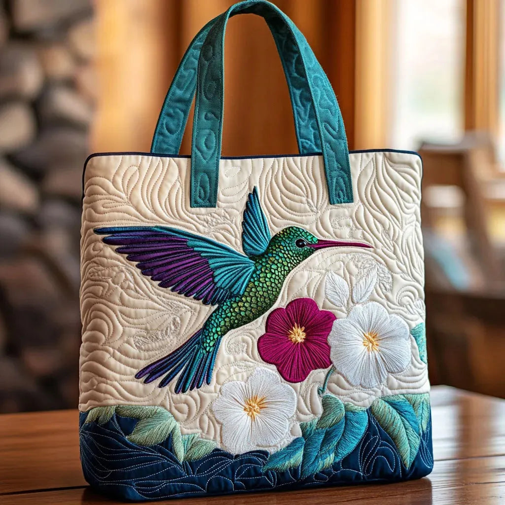 Quilted Tote Bag White Flower