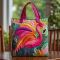 Quilted Rainbow Flamingo Tote Bag