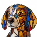 Close-up van de Edele Beagle dierenlamp, kleurrijk mozaïekdetail