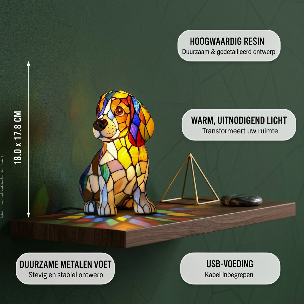 Edele Beagle dierenlamp met productkenmerken