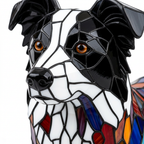 Close-up van de Border Collie dierenlamp, kleurrijk mozaïekdetail