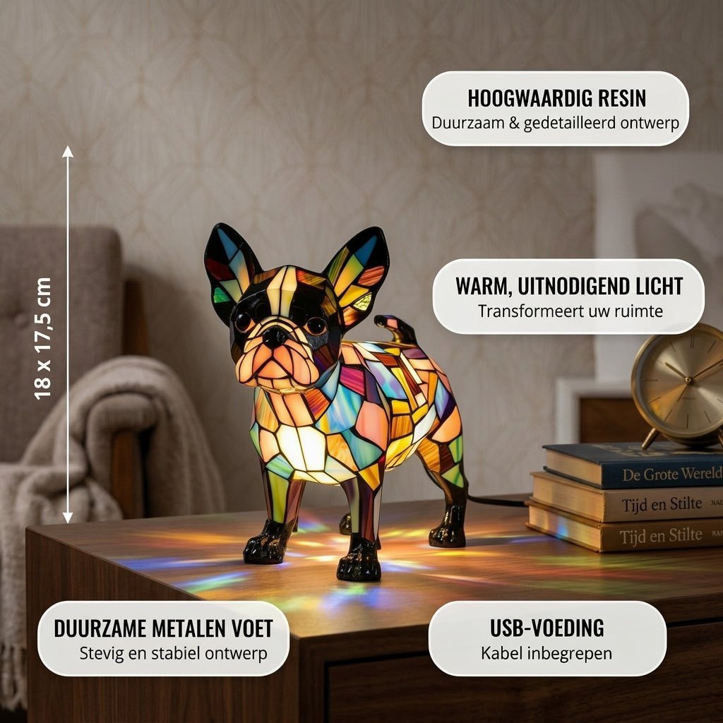 Boston Terriër dierenlamp met productkenmerken