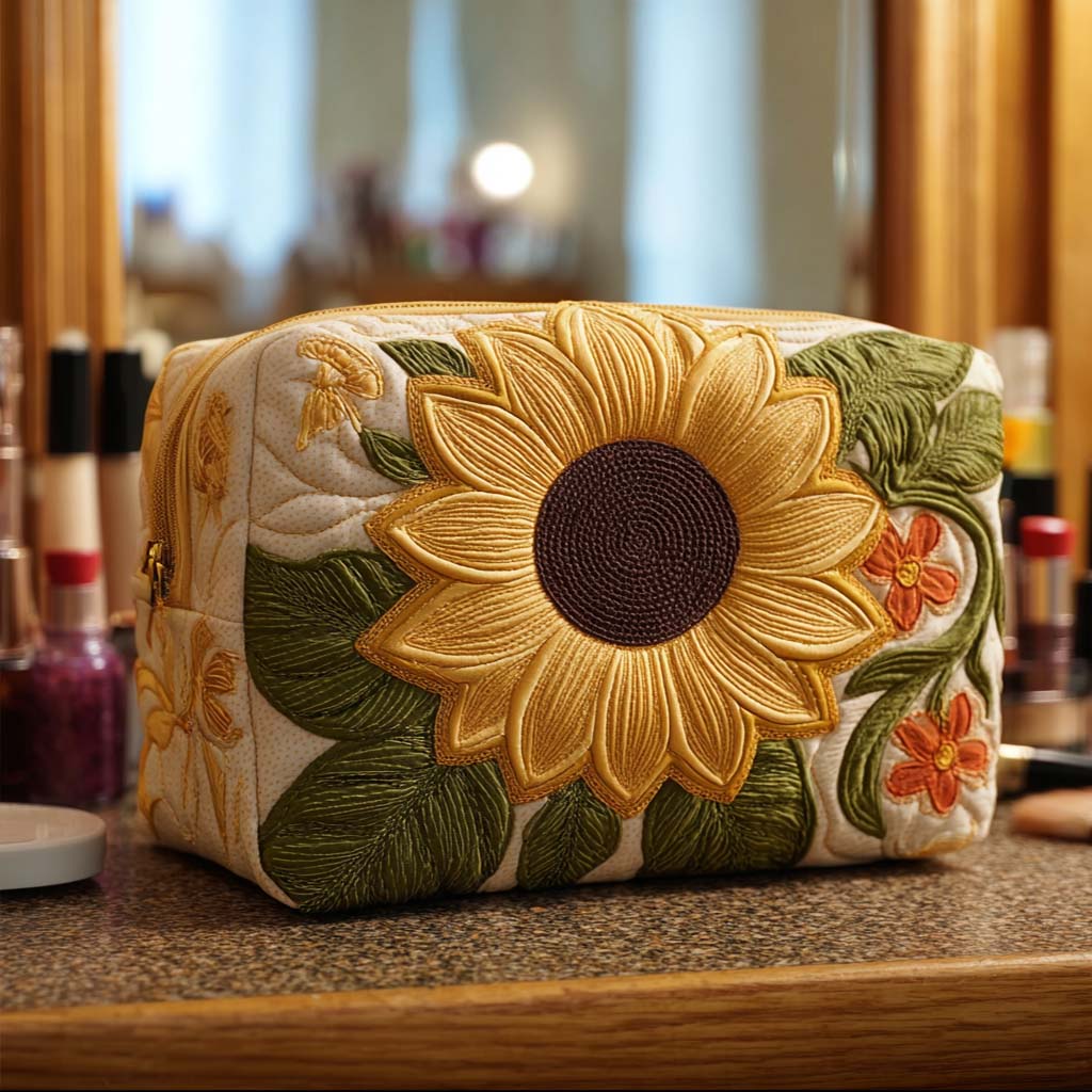 Trousse de maquillage matelassée Fleur Éclatante