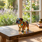 Edele Bulldog dierenlamp op een houten tafel in een lichte kamer