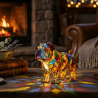 Edele Bulldog dierenlamp die gezellig gloeit in een kamer 's avonds