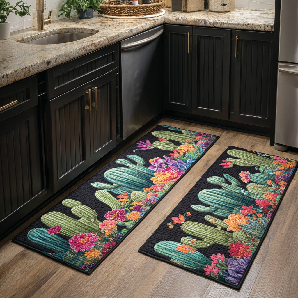 Lot de tapis de cuisine Cactus en Fleurs