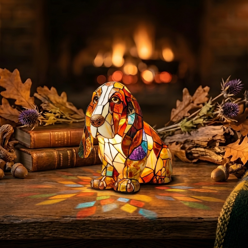 Serene Metgezel Hond dierenlamp die gezellig gloeit in een kamer 's avonds