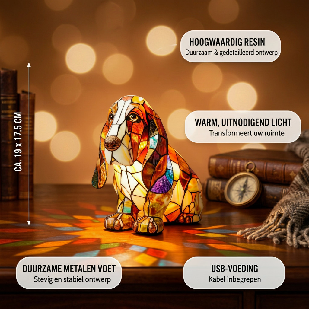 Serene Metgezel Hond dierenlamp met productkenmerken