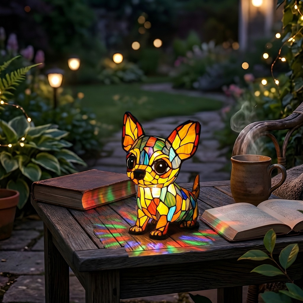 Chihuahua Charme dierenlamp die gezellig gloeit in een kamer 's avonds