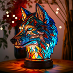 Lampe animale Bo Loup style vitrail, allumée