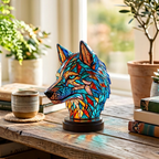 Lampe animale Bo Loup sur une table en bois dans une pièce lumineuse